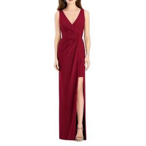 Jenny Packham V-Neck Crepe Column Gown - Burgundy - size 4